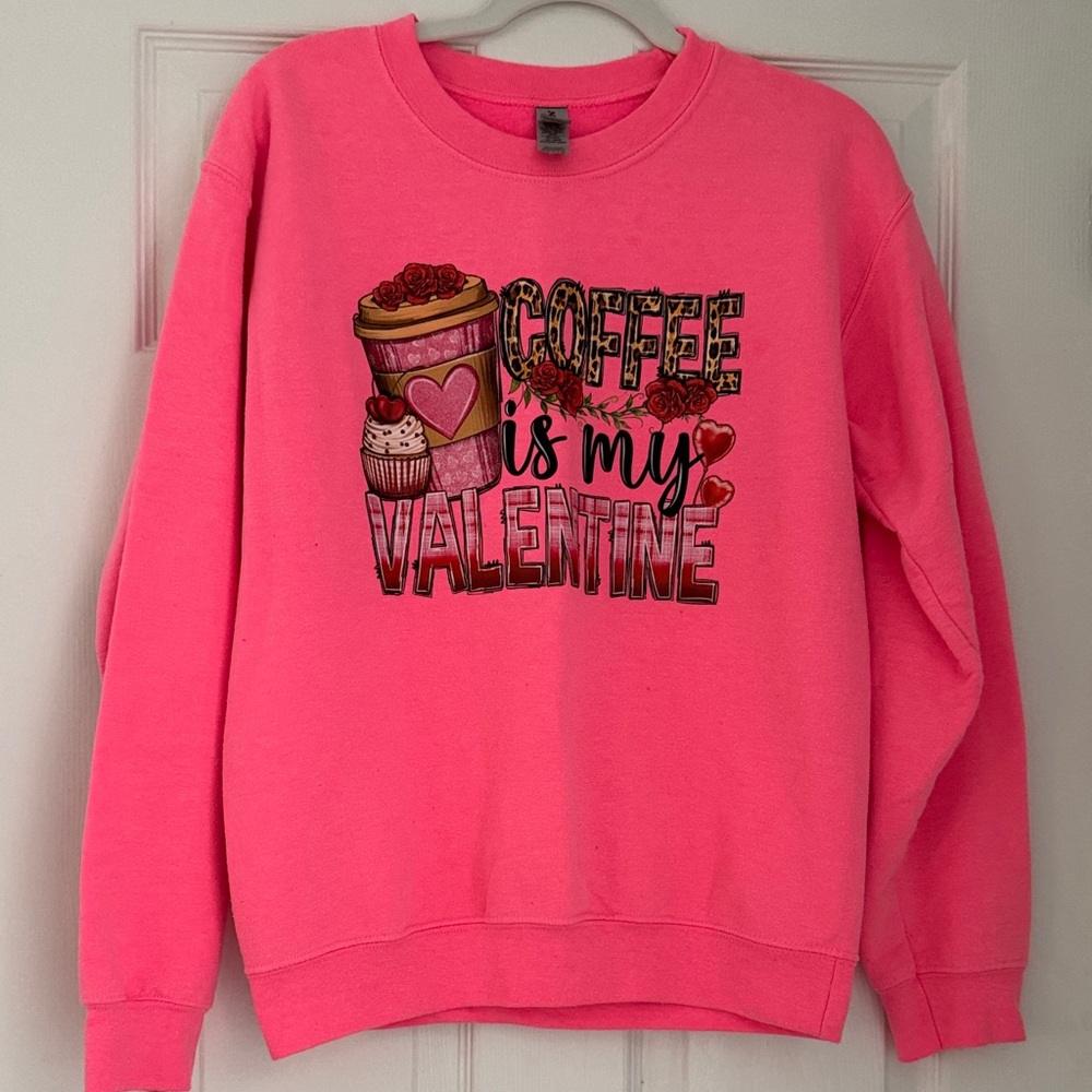 Gildan Pink Crew Neck Sweater - Coffee Valentine